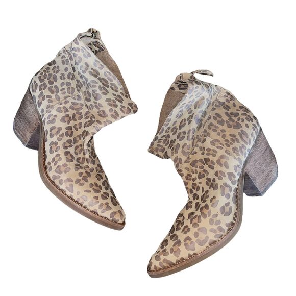 Matisse Boots Leather Ankle Festival Leopard Block Heel - Picture 1 of 9